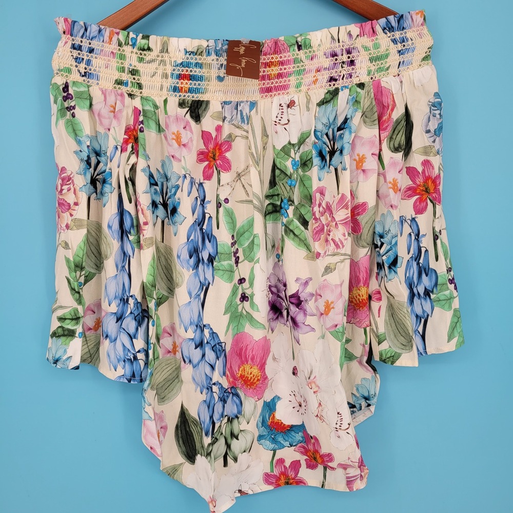 Copper Key Floral Smock Off The Shoulder Top Peasant Bell Sleeve Boho Small Nwt